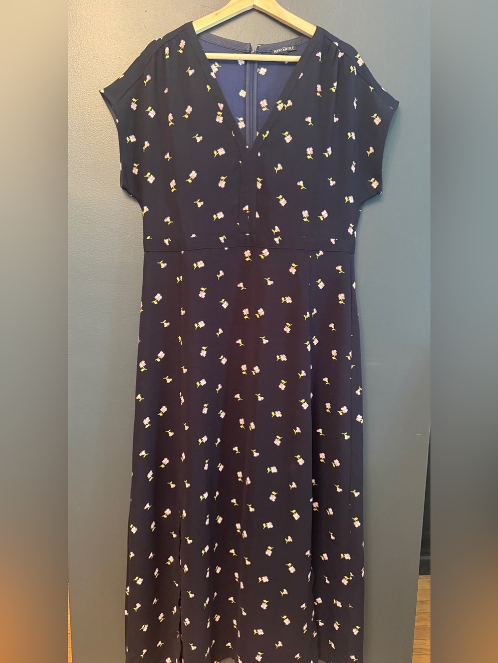 J Crew Dark Navy Floral Fit-and-Flare Dress - Pink & Yellow Flower Print